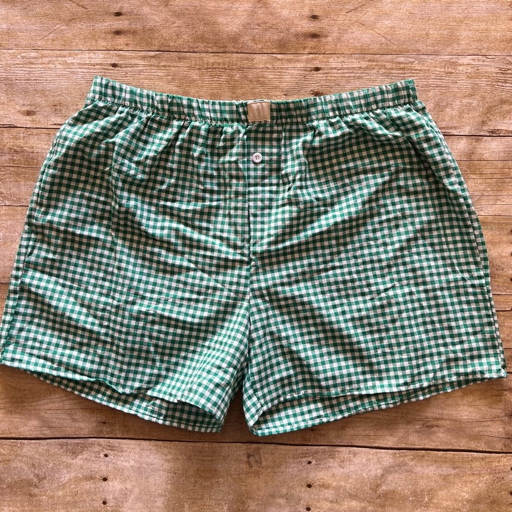 Mens Green Gingham Check Boxers Cotton Blend Button Fly Underwear Size 3XL